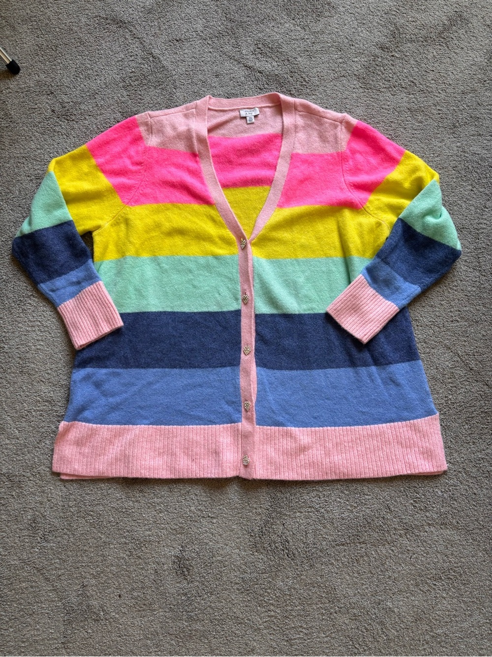 Women's Multicolor Striped V-Neck Button Cardigan Sweater - Pink